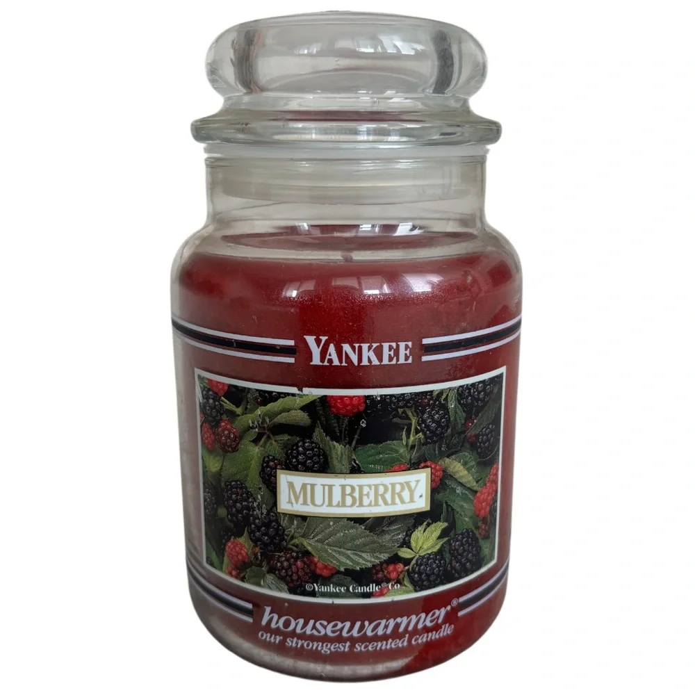 Yankee Candle Jar Mulberry Scent Rare Vintage Black Label Burgundy Red 22 Oz